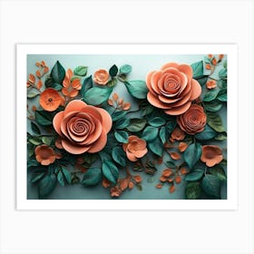 Roses Surrounded By Leaves And Flowers 4 Art Print