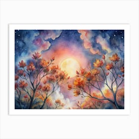 A Picturesque Evening With Fiery Blossoms Set Aga (1) Art Print