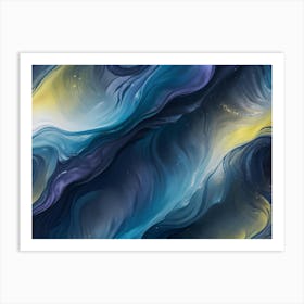 Abstract Image Of Swirling, Fluid Colors In Shades Of Blue, Purple, White, And Yellow Art Print