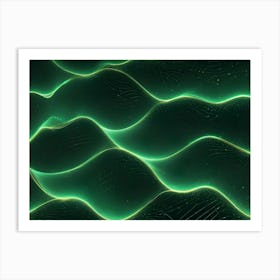 Abstract Background With Glowing Green Lines Forming A Wavy Pattern Art Print