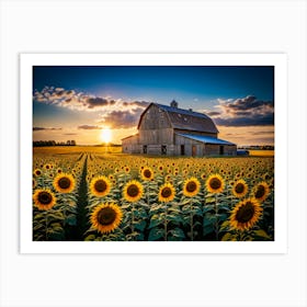 Sunflowers In The Field Barn -Ai Art Print