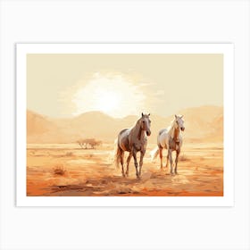 Horses Painting In Namib Desert, Namibia, Landscape 1 Art Print