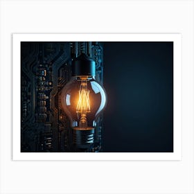 Light Bulb On A Circuit Board Art Print