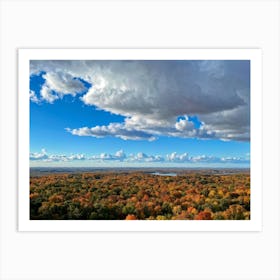 Cumulus Clouds Towering High Above A Serene Autumnal Landscape Sunlight Piercing Through Overcast S (1) Art Print