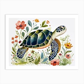 Little Floral Sea Turtle 3 Art Print