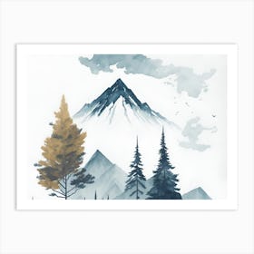 Mountain And Forest In Minimalist Watercolor Horizontal Composition 146 Art Print