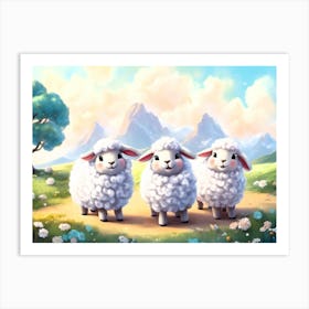 Three Sheep In A Field Art Print