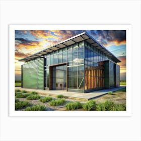 Modern Green Building With Large Windows Art Print