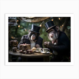 Chimpanzees' Tea Party In The Forest Art Print