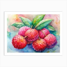 4 Lychee Fruits In Vibrant Red Clusters (1) Art Print