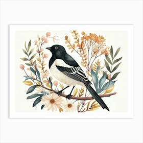 Little Floral Magpie 1 Art Print