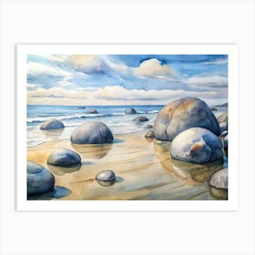 A Depiction Of The Moeraki Boulders Perfectly Rou Art Print