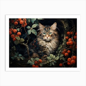 Contemporary Floral Cat 5 Art Print