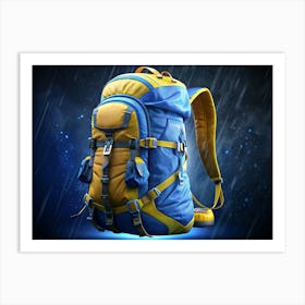 Blue And Yellow Hiking Backpack Art Print