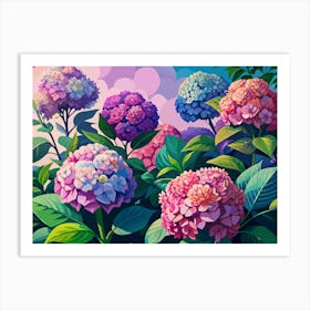 Colorful Hydrangea Flowers In A Garden Art Print