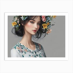 Fashion Woman With Flowers 25 Art Print