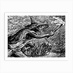 The Torches 1947 Vintage Lithograph Engraving by Leopoldo Mendez Graphic Designer - Remastered High Definition Art Print Also Known As 'Las Antorchas' Mexican Witch Hunter Running Townspeople Gothic Dark Aesthetic Witchcraft Witchy Horror High Definition 1 Art Print