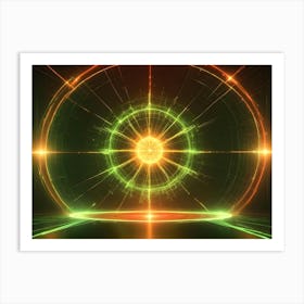 Abstract Image Of A Glowing Green And Orange Circle With Lines Radiating Outward Art Print