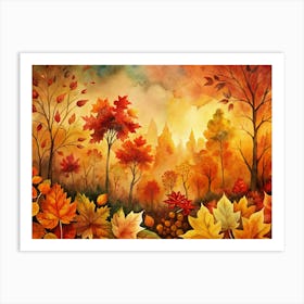 Watercolor Autumn Forest Landscape Art Print