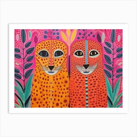 Leopard 3 Folk Style Animal Illustration Art Print