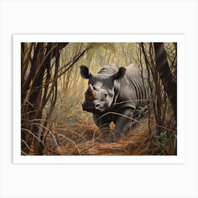 Black Rhinoceros Dense Vegetation Realism 2 Art Print
