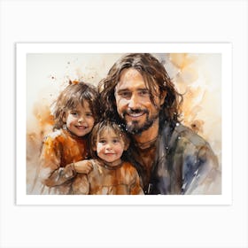 Jesus with little children - watercolor painting. 8 Art Print