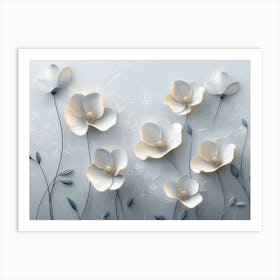 3d Floral Painting Light Gray Background 1 Art Print