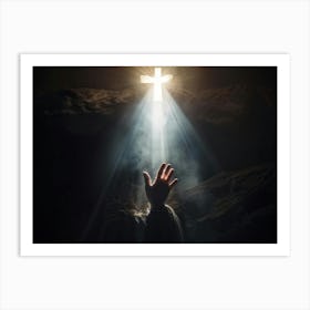 An Ultra Realistic Depiction Of A Hand Raised In A Gesture Of Prayer Emerging From Darkness Into A (5) Art Print