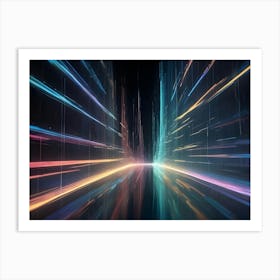 A Dark Background With A Colorful, Abstract Image Of Vertical Lines Of Light, Creating A Sense Of Speed And Movement Art Print