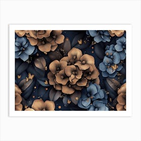 Floral Seamless Pattern with Vintage Hydrangea Flowers, Leaves, Fireflies 1 Art Print