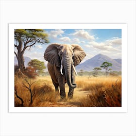 African Elephant In The Savannah Painting 4 Art Print