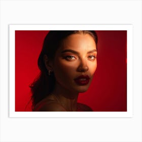 Full Profile Of A Model With Brown Eyes Accentuated By The Warm Lighting Red Lips Standing Out Agai Art Print