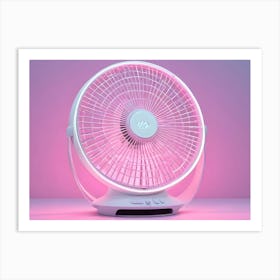 A White, Modern Fan With A Pink Hued Glow, Isolated Against A Pink Background Art Print