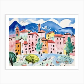 Trento Italy Cute Watercolour Illustration 4 Art Print