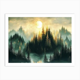 3d Dark Green And Golden Forest Art Print