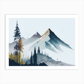 Mountain And Forest In Minimalist Watercolor Horizontal Composition 242 Art Print