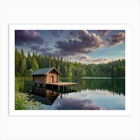 Cabin On A Lake Art Print