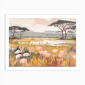 Pink Flamingoes Tropical Jungle Illustration 4 Art Print