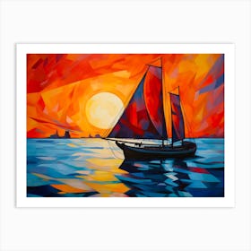 Fauvist Sailing At Sunset Art Print