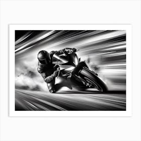 Black And White Motorcycle Racer Art Print