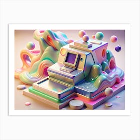 Abstract 3d Render Of A Silver Camera With Colorful Liquid And Geometric Shapes Art Print