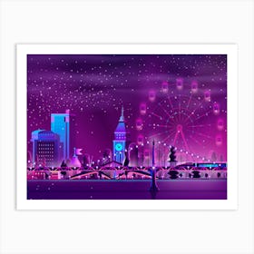 London Skyline At Night - Synthwave Neon City Art Print