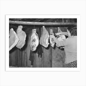 Wife Of Tenant Farmer Cutting Piece Of Ham In Smokehouse Near Pace, Mississippi, Background Photo For Art Print