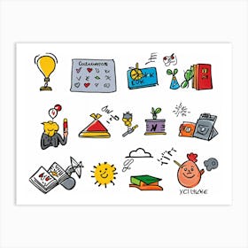 Cartoon Icons Representing Events And Education Sketched By Hand Hand Drawn Animation Style Depic (7) Art Print