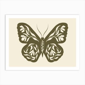 Folk Art Butterfly 02 - Woodland Green Art Print