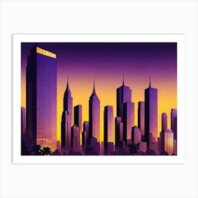 Cityscape At Sunset, vector art Art Print