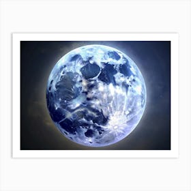 A Blue And White Earth Like Planet With A Large Crater In A Dark Nebula Art Print