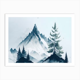 Mountain And Forest In Minimalist Watercolor Horizontal Composition 107 Art Print