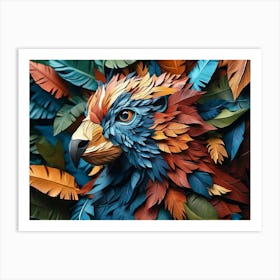 Colorful 3d Animal Artwork with Leaves and Feathers Art Print