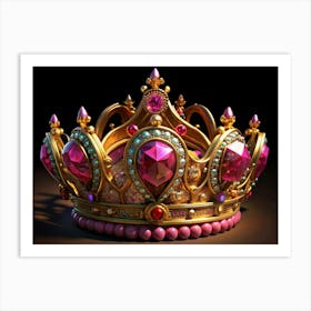 Ornate Golden Crown With Pink Gems Art Print